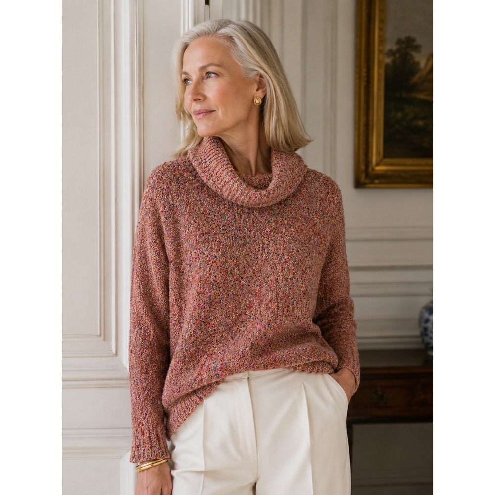 Naturals Reflections Multicolor Bouclé Cowl Neck Pullover Sweater Cozy